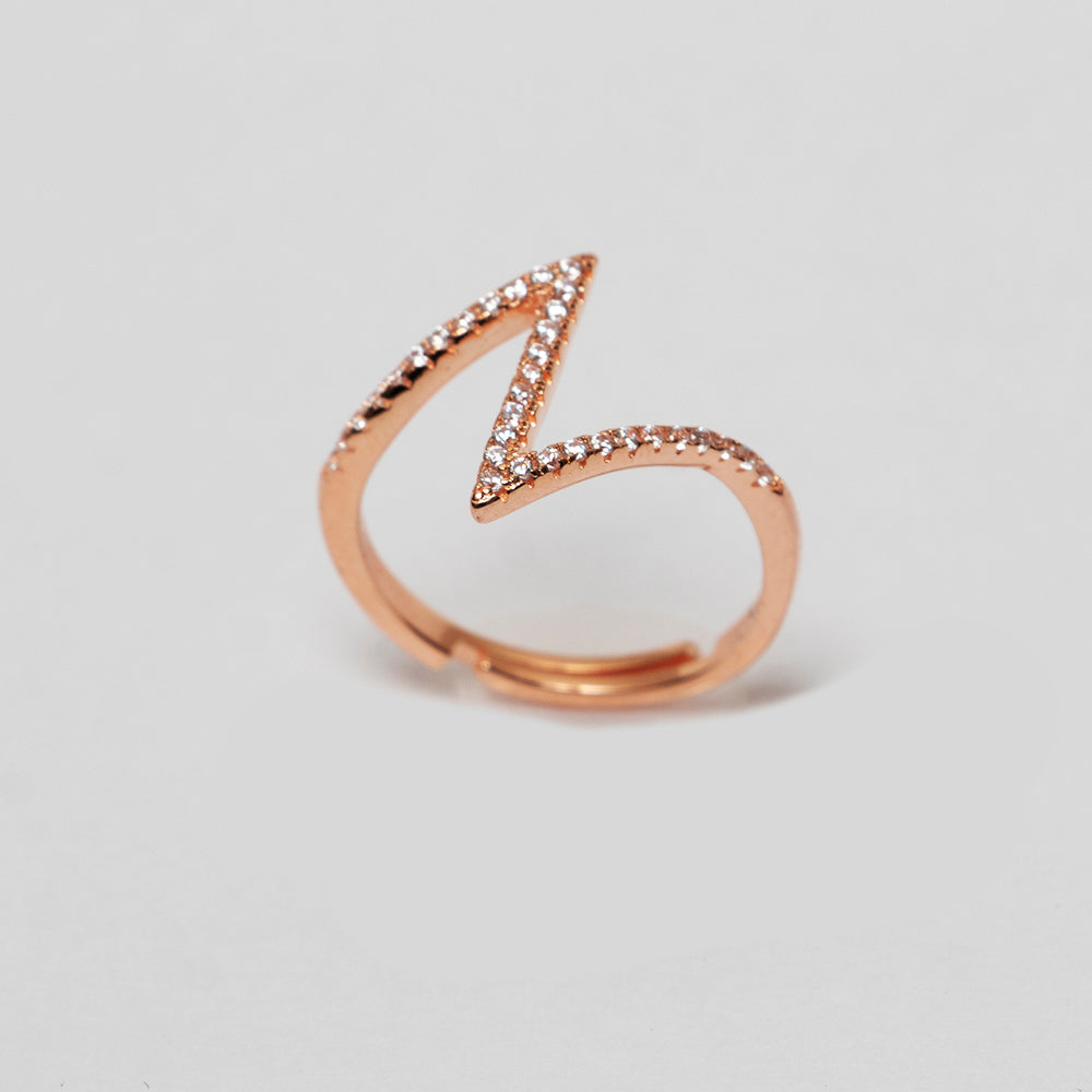 Elegant Zigzag Rose Gold Plated Silver925 Ring with Sparkling Stones