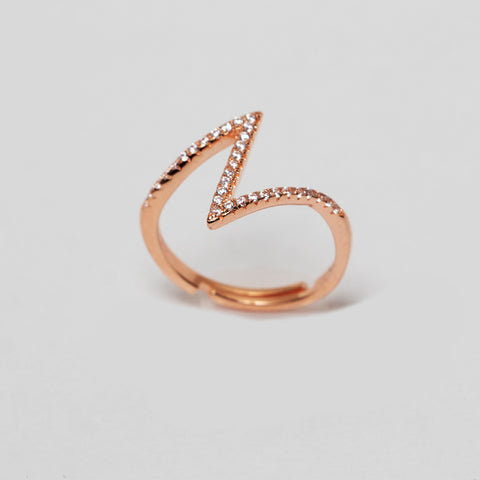 Elegant Zigzag Rose Gold Plated Silver925 Ring with Sparkling Stones