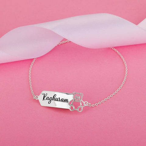 SILVER KIDS BRACELET NAME ENGRAVED WITH TEDDY