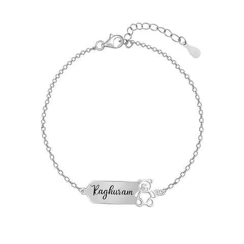 SILVER KIDS BRACELET NAME ENGRAVED WITH TEDDY