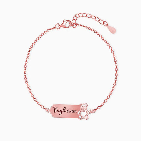 SILVER KIDS BRACELET NAME ENGRAVED WITH TEDDY