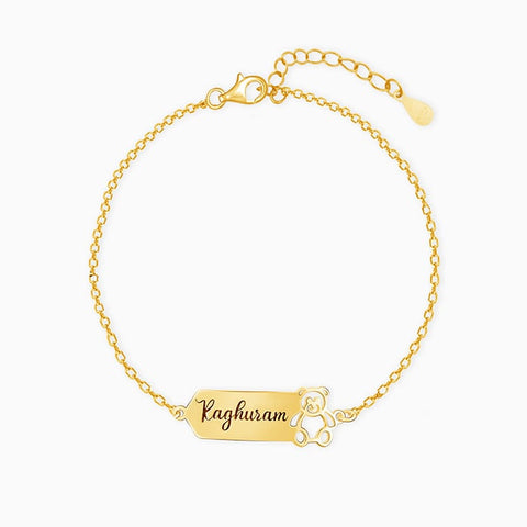 SILVER KIDS BRACELET NAME ENGRAVED WITH TEDDY