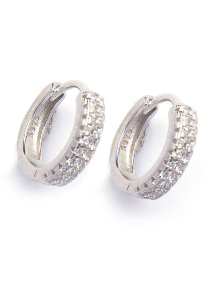 DOUBLE LINE STONE SILVER HOOPS