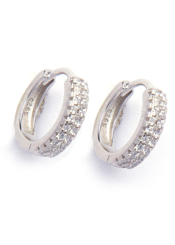 DOUBLE LINE STONE SILVER HOOPS