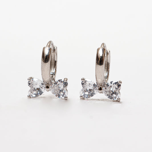 SILVER ZIRCONIA STUDDED BOW HOOPS