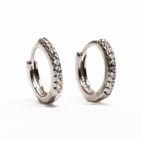 SINGLE LINE STONE SILVER HOOPS