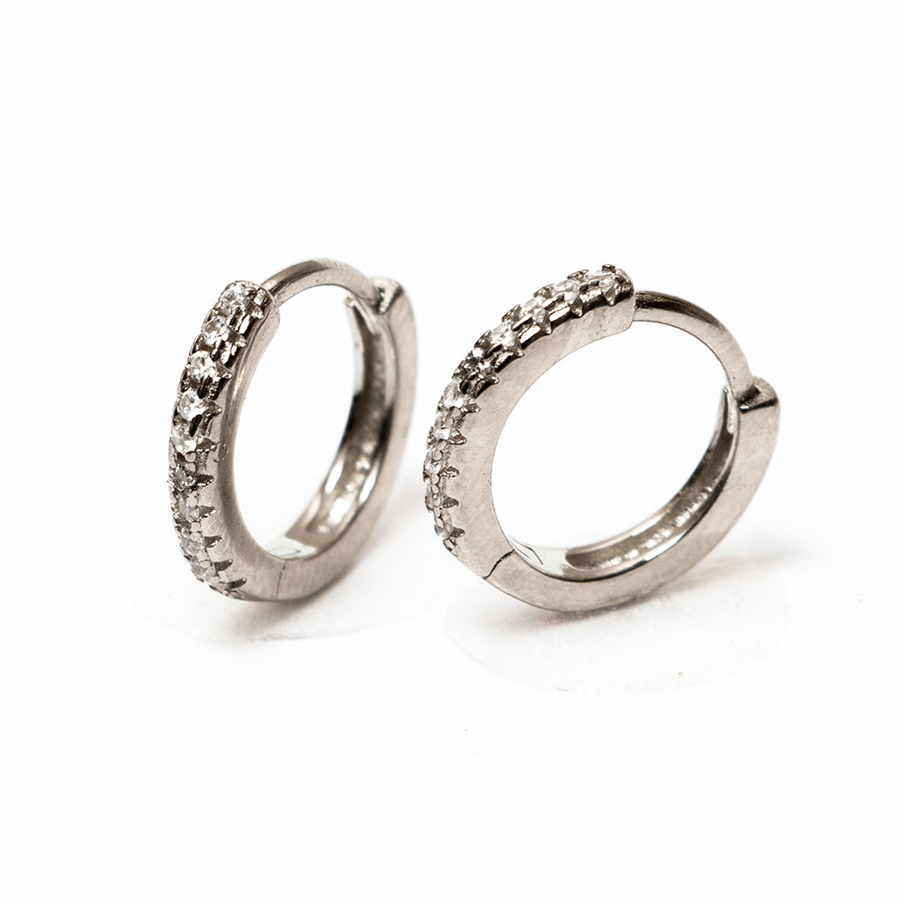 SINGLE LINE STONE SILVER HOOPS