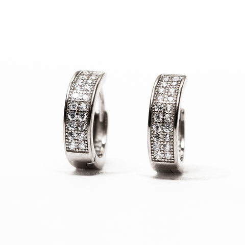 UNISEX SILVER DOUBLE LINE STONE HOOPS