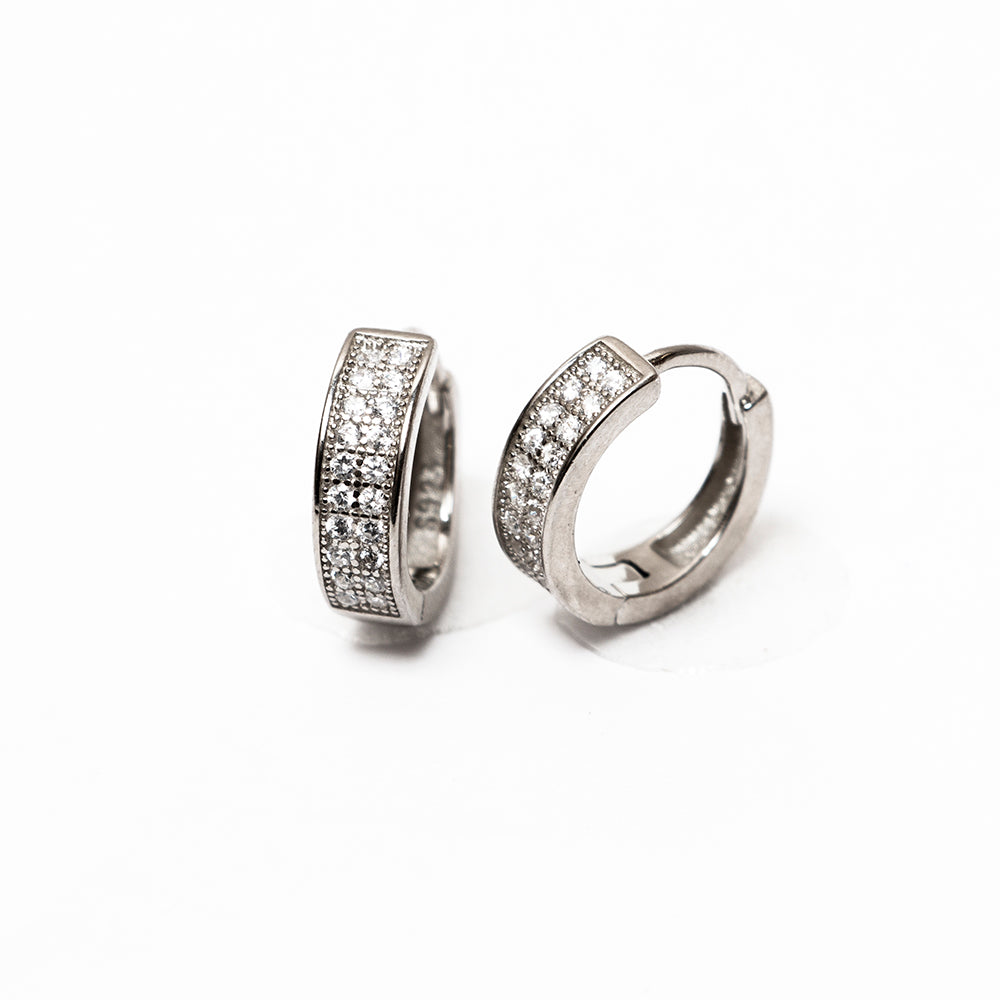 UNISEX SILVER DOUBLE LINE STONE HOOPS