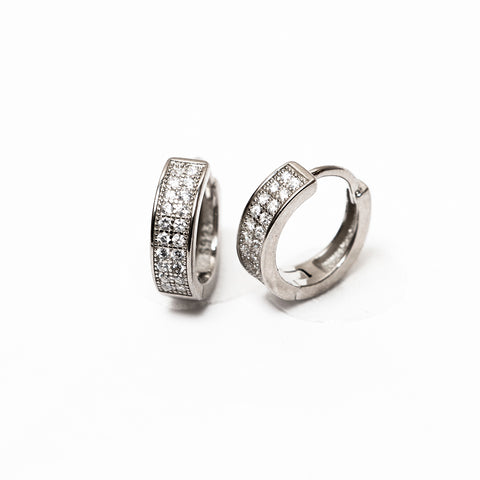 UNISEX SILVER DOUBLE LINE STONE HOOPS