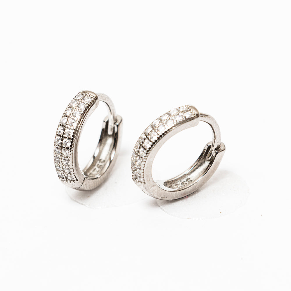 DOUBLE LINE STONE SILVER HOOPS