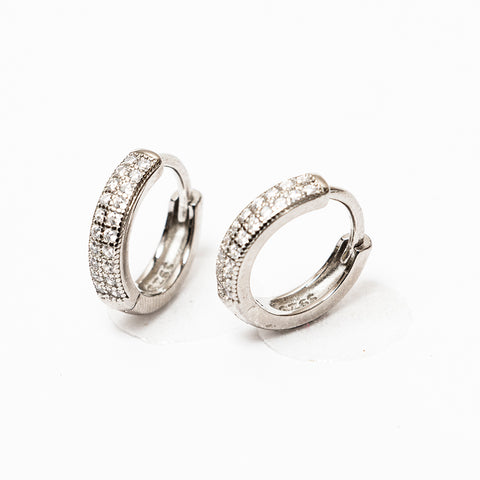 DOUBLE LINE STONE SILVER HOOPS