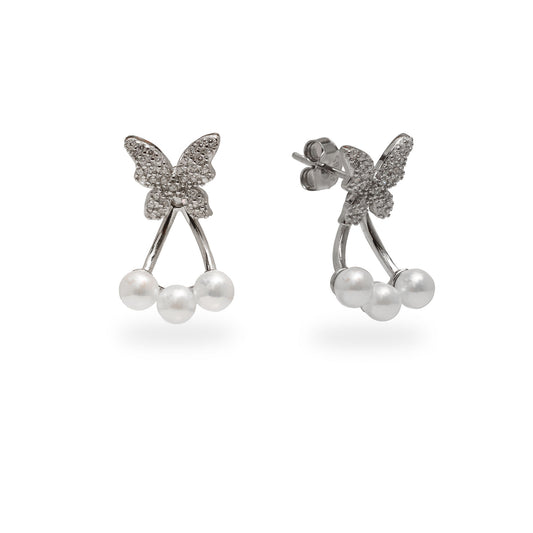 925 SILVER TWO IN ONE BUTTERFLY FRESH WATER PEARL EARRINGS