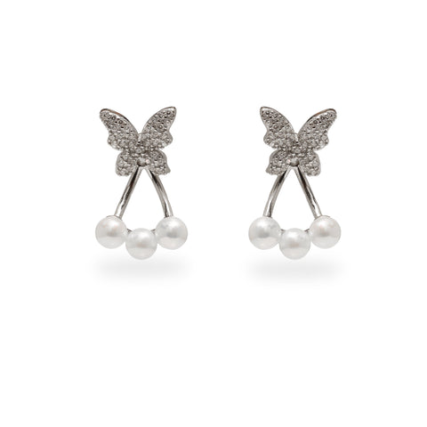 925 SILVER TWO IN ONE BUTTERFLY FRESH WATER PEARL EARRINGS