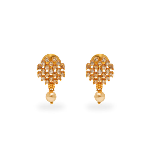 925 SILVER 24K GOLD PLATED ROUND EARRING STUDDED WITH CZ