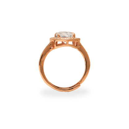 925 SILVER ROSE GOLD CLASSIC SOLITAIRE ADJUSTABLE RING