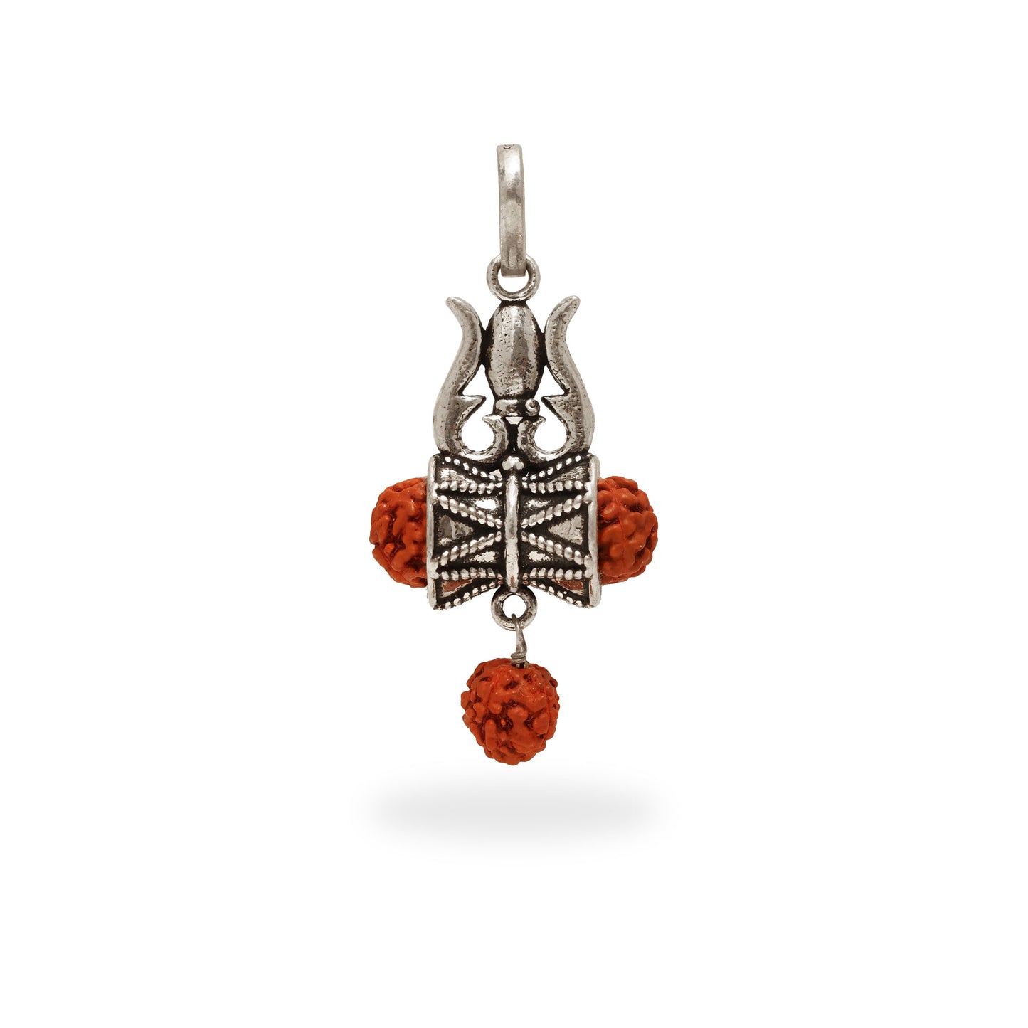 925 SILVER OXIDIZED SHIVA TRISHUL DAMRU RUDRAKSHA PENDANT