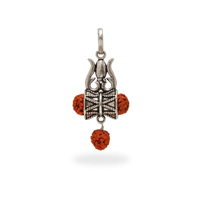 925 SILVER OXIDIZED SHIVA TRISHUL DAMRU RUDRAKSHA PENDANT