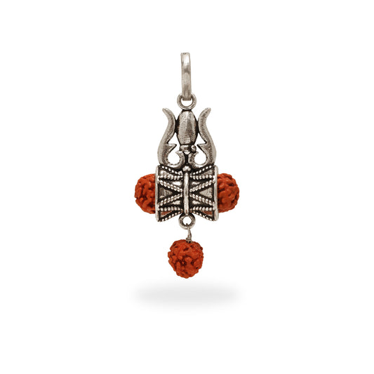 925 SILVER OXIDIZED SHIVA TRISHUL DAMRU RUDRAKSHA PENDANT