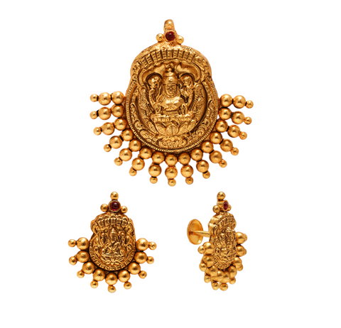 925 SILVER ANTIQUE NAGRU LAKSHMI PENDANT AND EARRING 925 SILVER SET