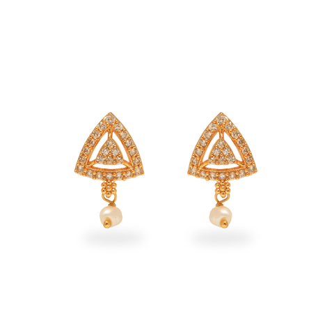 Gold Plated 925 Silver Earrings with CZ Accents and Pearl Drop”