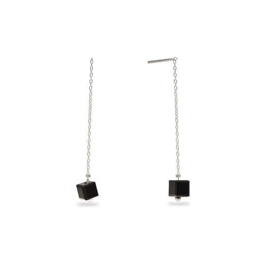 925 SILVER SUI DHAGA BLACK CRYSTAL EARRINGS