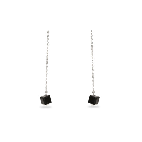 925 SILVER SUI DHAGA BLACK CRYSTAL EARRINGS