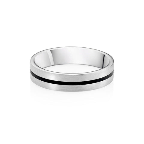 Elegant Contrast: 925 Sterling Silver Band Ring with Sleek Black Accent