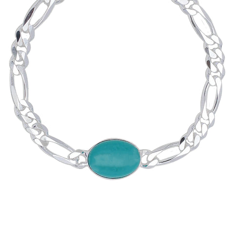 925 Sterling Silver Designer Figaro Chain Turquoise Stone salman khan Bracelet