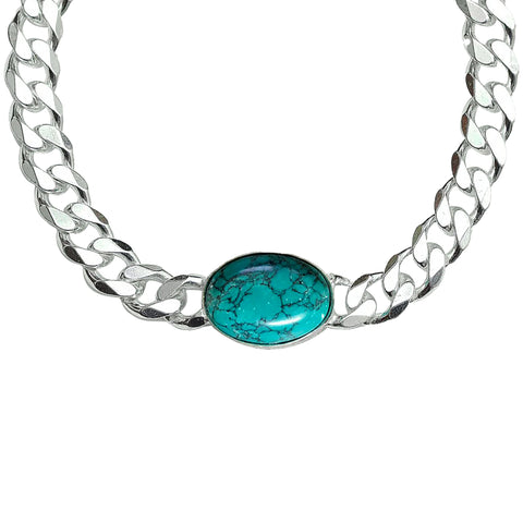 925 Sterling Silver Designer Curb Chain Turquoise Stone Bracelet for hiM