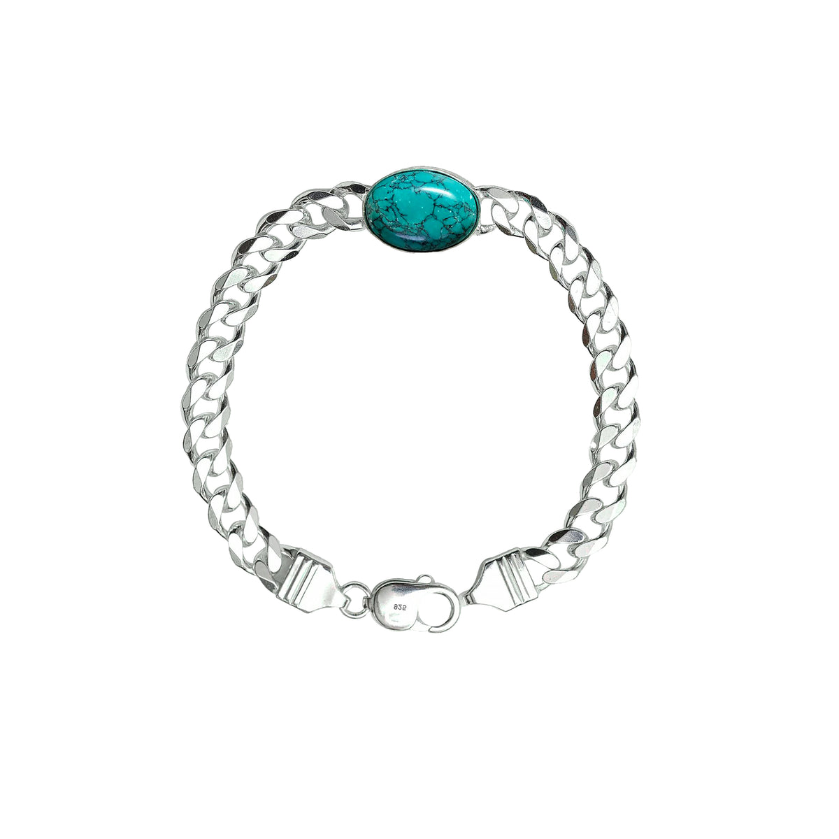 925 Sterling Silver Designer Curb Chain Turquoise Stone Bracelet for hiM