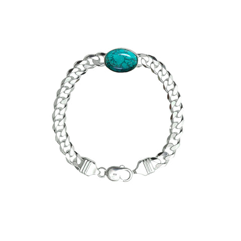 925 Sterling Silver Designer Curb Chain Turquoise Stone Bracelet for hiM