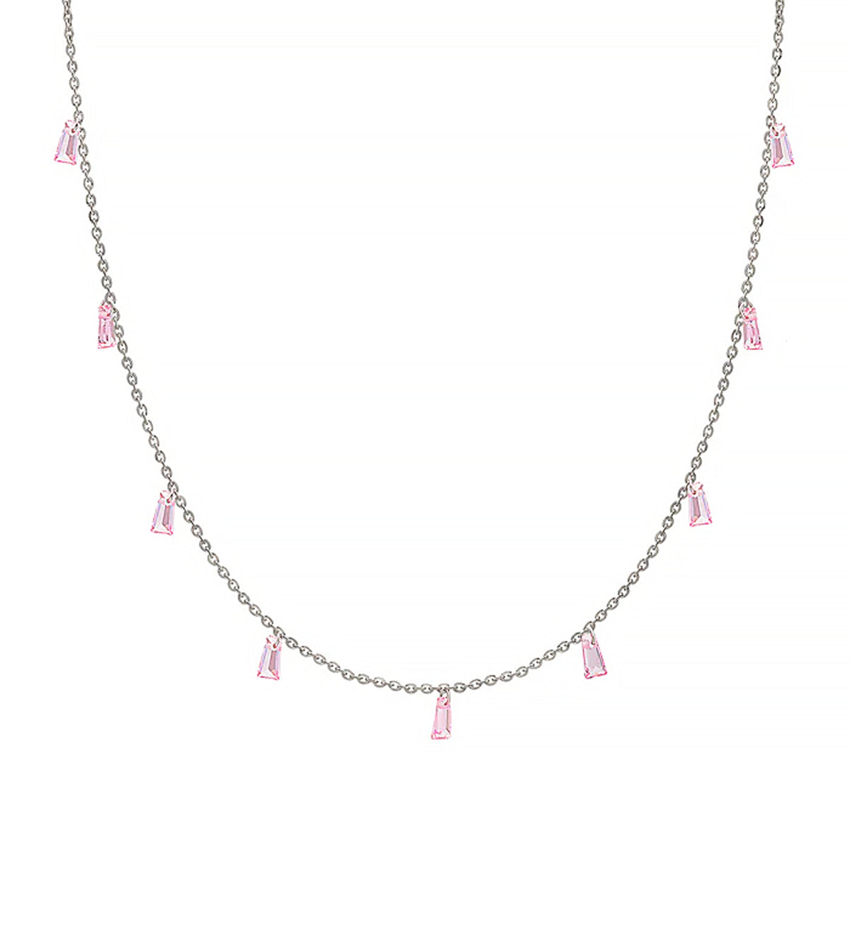 Pink Crystal Charm Necklace in 925 Sterling Silver