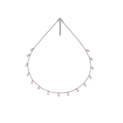 Pink Crystal Charm Necklace in 925 Sterling Silver
