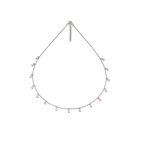 Pink Crystal Charm Necklace in 925 Sterling Silver