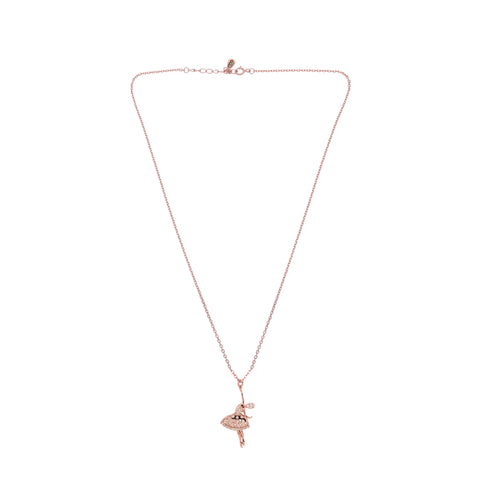 Elegant 925 Silver Dancing Doll Necklace with Rose Gold Plating and Crystal Embellishments