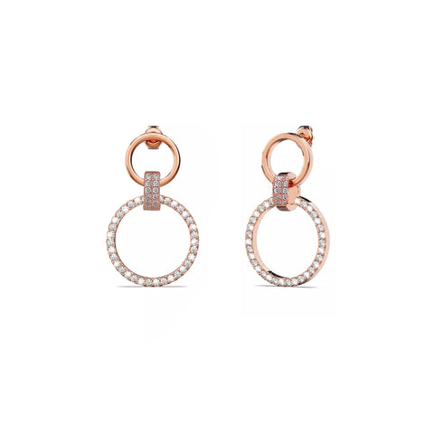 Glamorous Circles: Rose Gold Plated 925 Silver Earrings with Crystal Accents