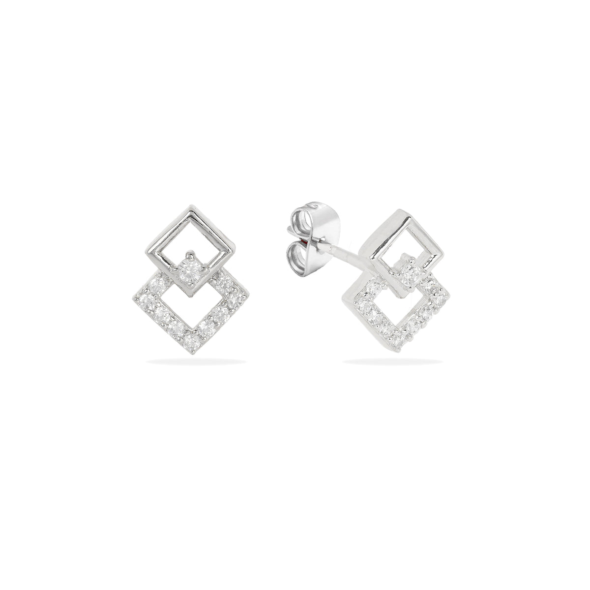 Modern and Minimalist: 925 Silver Geometric Stud Earrings with Sparkle