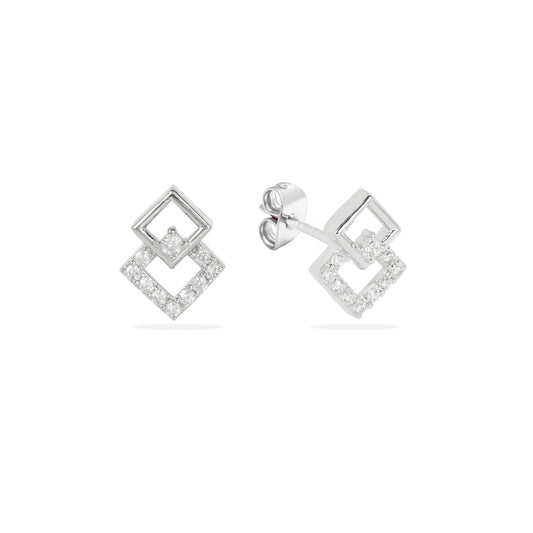 Modern and Minimalist: 925 Silver Geometric Stud Earrings with Sparkle