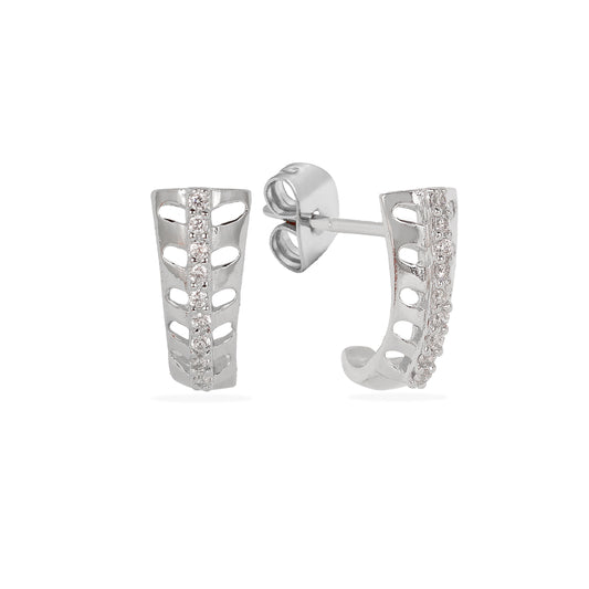 Elegant Silver cubic zircon -Encrusted J-Hoop Earrings