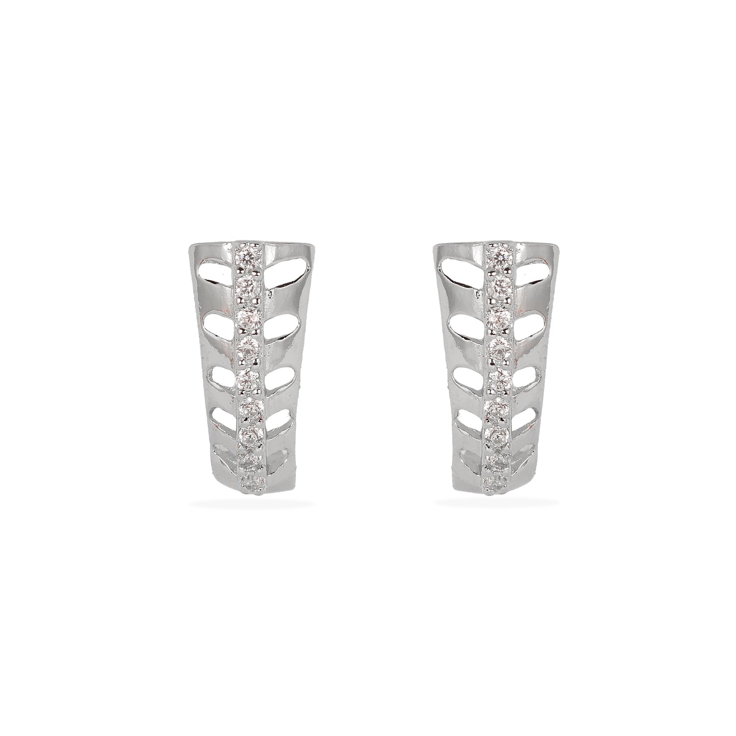Elegant Silver cubic zircon -Encrusted J-Hoop Earrings