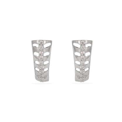 Elegant Silver cubic zircon -Encrusted J-Hoop Earrings