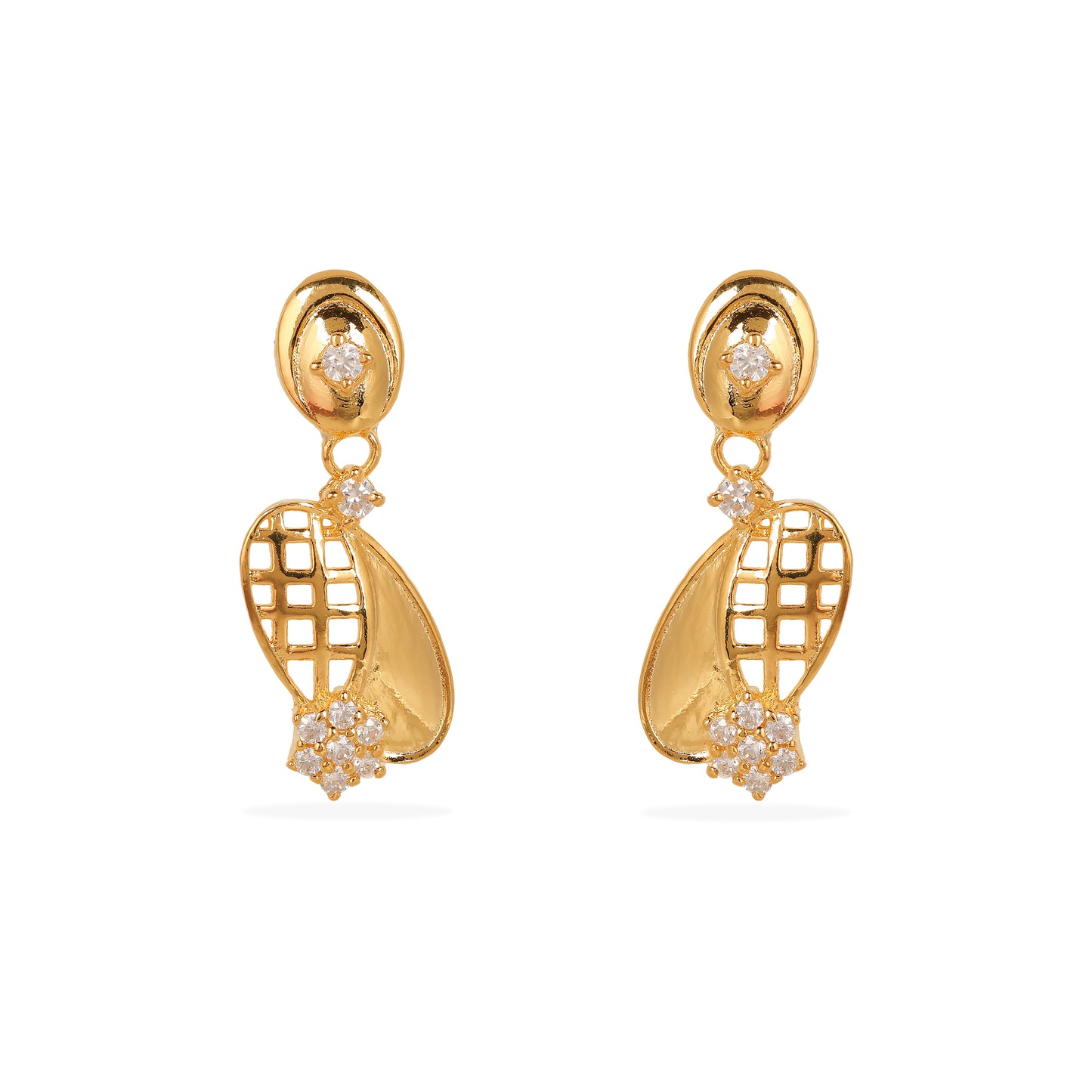 Elegant 925 Silver Gold-Plated Lattice Drop Earrings with Sparkling Accents