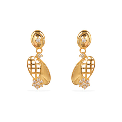 Elegant 925 Silver Gold-Plated Lattice Drop Earrings with Sparkling Accents