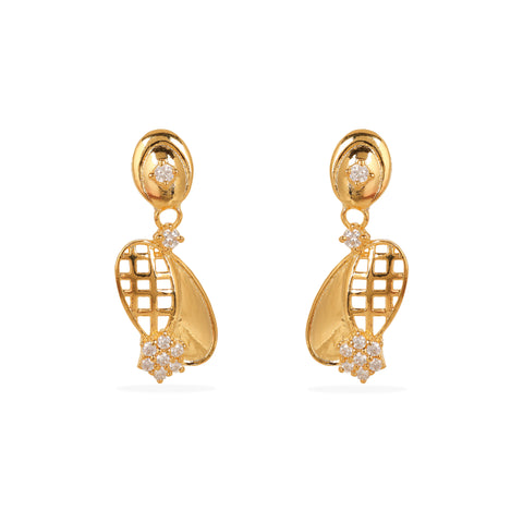 Elegant 925 Silver Gold-Plated Lattice Drop Earrings with Sparkling Accents