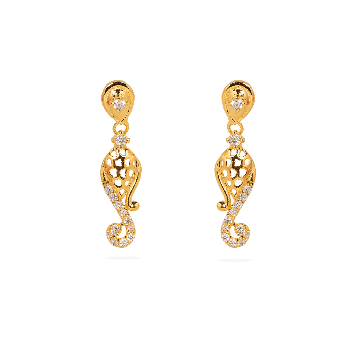 Elegant 925 Silver Gold-Plated Drop Earrings Adorned with Sparkling Crystals