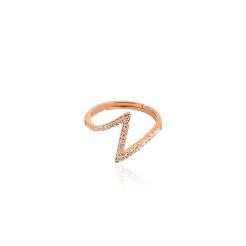 Elegant Zigzag Rose Gold Plated Silver925 Ring with Sparkling Stones