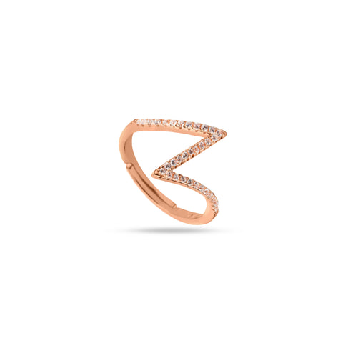 Elegant Zigzag Rose Gold Plated Silver925 Ring with Sparkling Stones