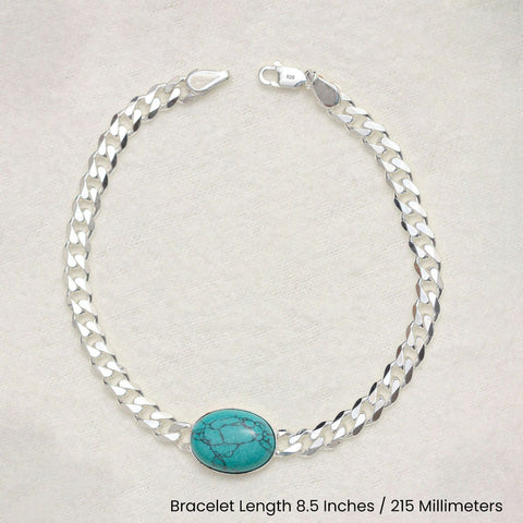 925 Sterling Silver Curb Chain Turquoise Stone Bracelet for