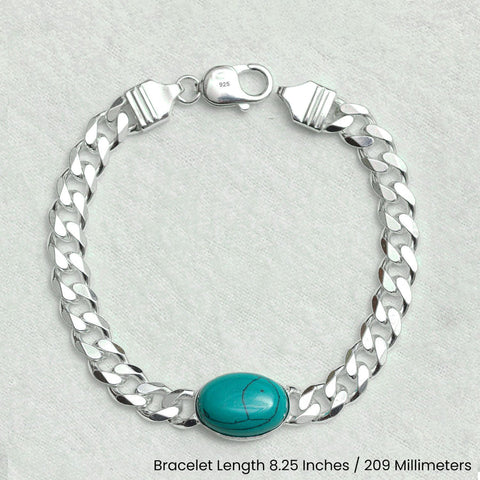 925 Sterling Silver Designer Curb Chain Turquoise Stone Bracelet for him